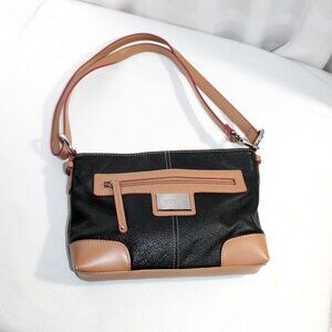 Tiganello Black Pebbled Leather Crossbody Bag w/ Incorporated Wallet